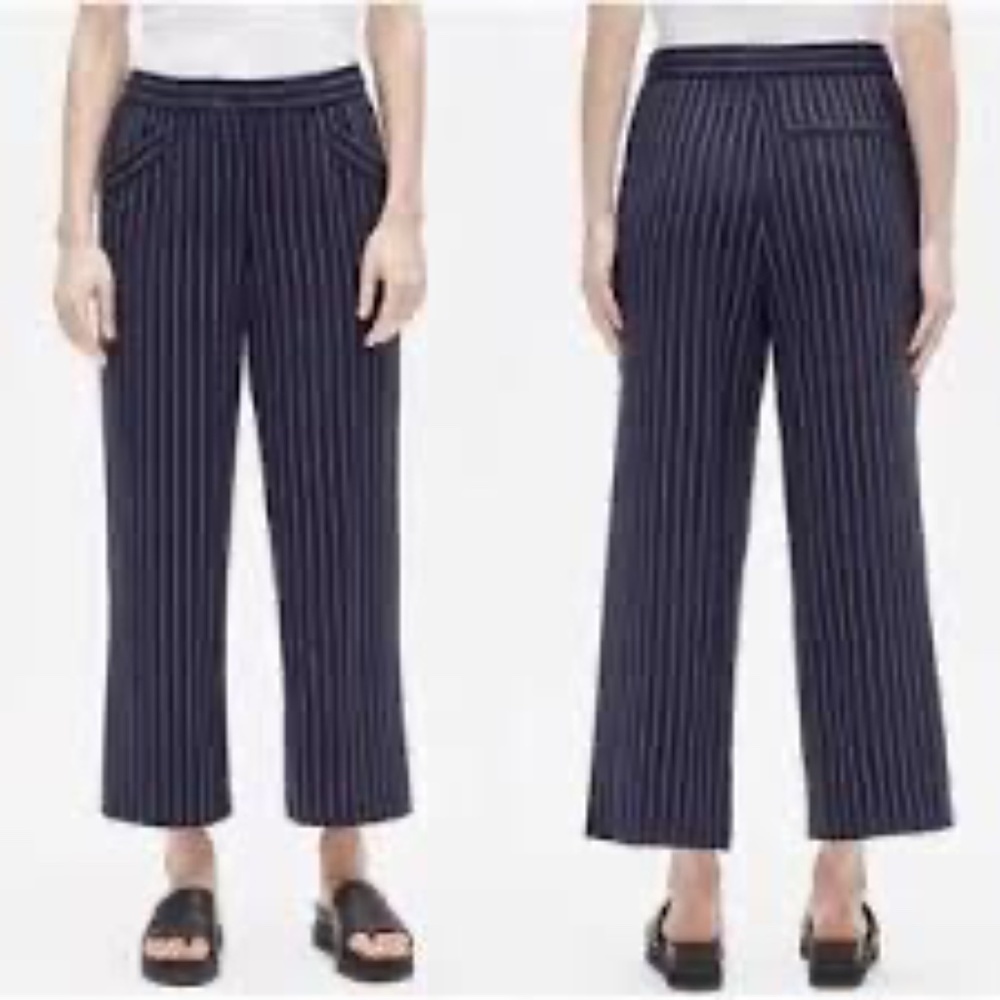 NWT Eileen Fisher Indigo Striped High Rise Wide Leg Ankle Pant Women's Size M
